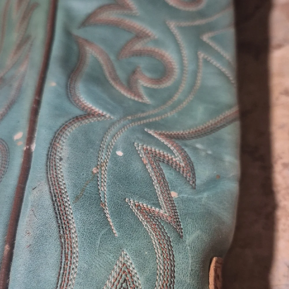 Ariat 14” Heritage Buckaroo Tall Western Boots 14101 Brown Teal Leather 8.5B - Picture 16 of 16
